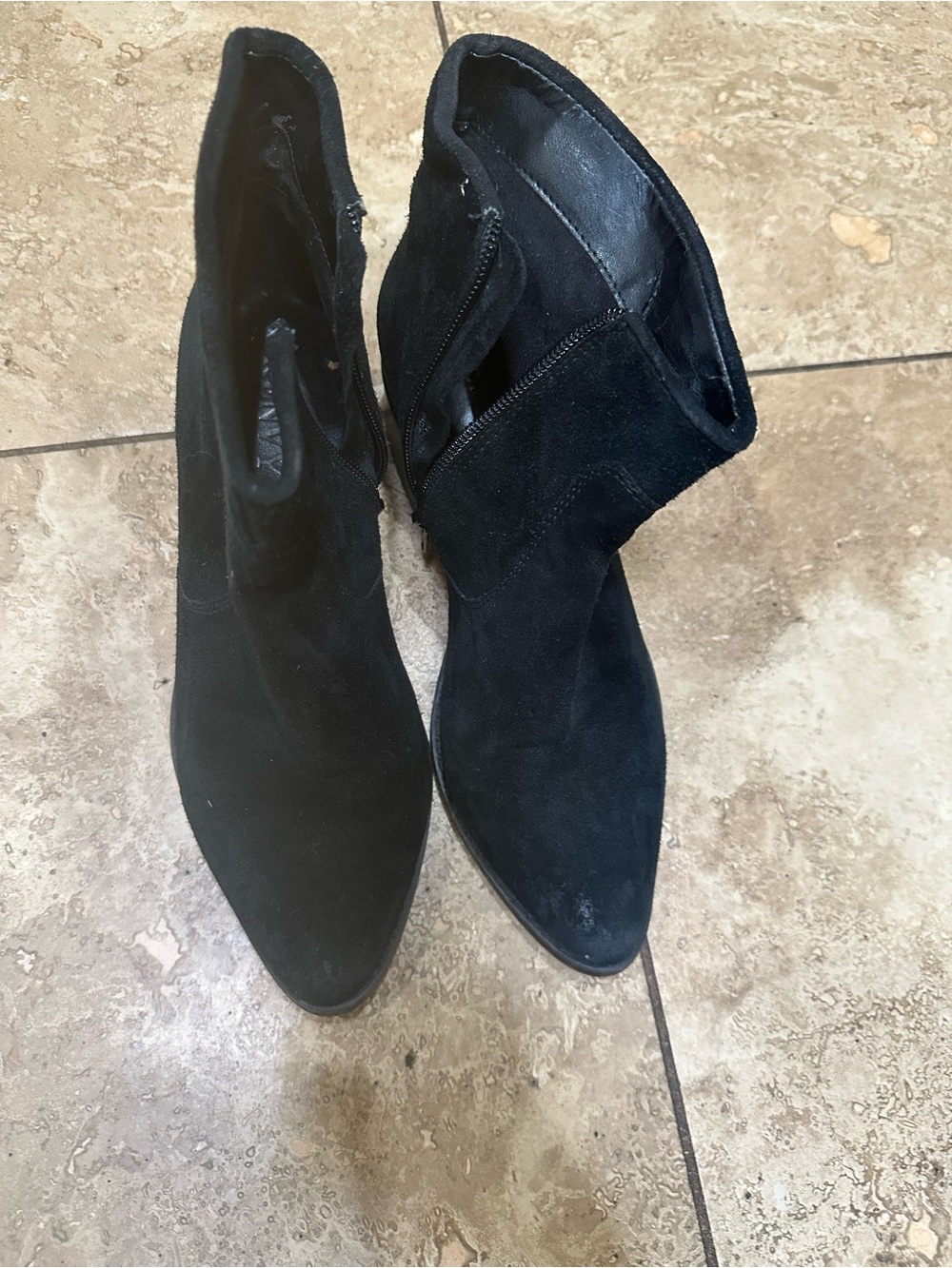 Renvy Black Suede Pointed Ankle Booties with Side Zip